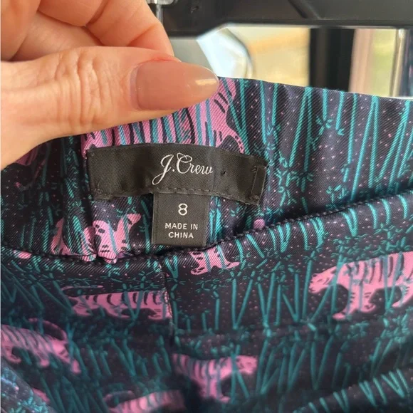 J. Crew silk Pink and Green Animal Print wide leg pants - Picture 3 of 5